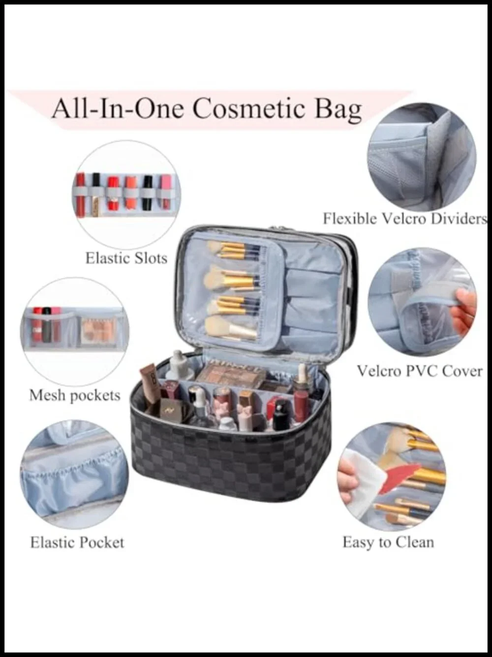 Double Layer Travel Makeup Bag Waterproof Toiletry Organizer with Brush Storage